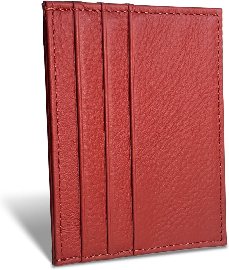 WOXVM Credit Card Holder Wallet RFID Blocking Slim Credit Card Cases Holder Premium Leather Minimalist Front Pocket Small Wallet with 6 Card Slots and 1 Pockets for Men Women (Red) - Image 1
